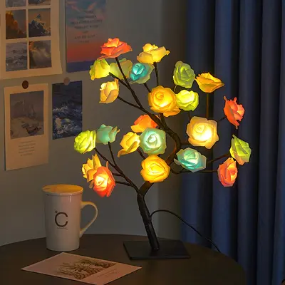 USB LED Artificial Rose Tree Lamp with Removable Plastic Base, Night Light - 12