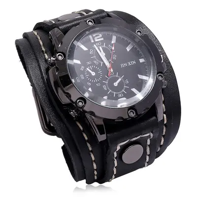 New Fashion Accessory Vintage Handmade Stitched Leather Watch European and American Cross-Border Source Exaggerated Men's Leather Bracelet