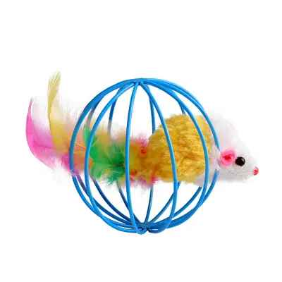 Real Feather Tail Mouse Cat Toy with Scratch Ball - 6