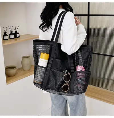 Große Netztasche als Einkaufs- und Sporttasche mit Schultergurt - 7