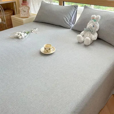 Japanese Style Striped Plaid Bedsheet Water-Washed Cotton Simple Pure Color Student Dormitory Single Person Duvet Cover Three-Piece Set - 7