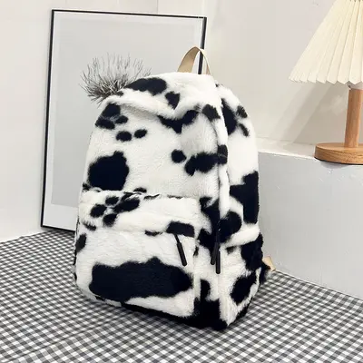 Plüsch-Rucksack mit großem Fassungsvermögen, Leoparden- und Kuhmuster - 9