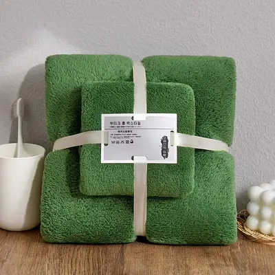 Mercan kadife banyo havlusu emici hızlı kuruyan iki parçalı set - 7