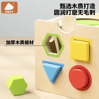幼教益智方块积木 8合1智力盒 儿童蒙氏早教形状配对趣味木制玩具