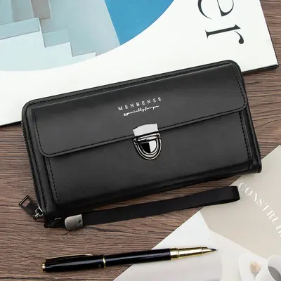 Retro Buckle Men's Long Wallet, Multi-Card Slots, Phone & Coin Compartment - 9