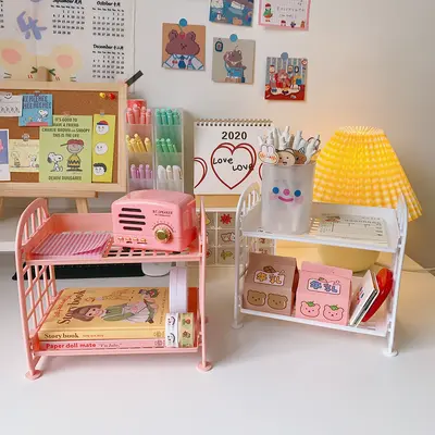 New ins cosmetic jewelry double-layer foldable storage shelf simple home desktop bathroom storage rack storage shelf - 1