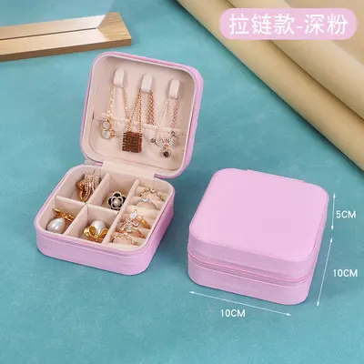 Cross-border direct supply PU zipper portable jewelry box luxury travel ring earring small jewelry storage box wholesale - 13