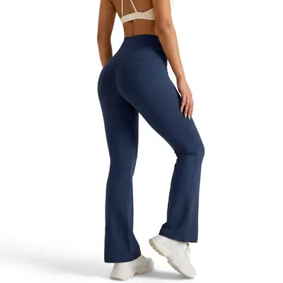 Geniş paçalı dikişsiz yoga çan pantolon, yüksek bel, karın kontrollü, yüksek elastikiyet