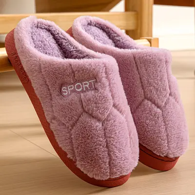 Kadın ve Erkek Kapalı Ev Terliği, Kalın Tabanlı Peluş, Kaymaz - 8