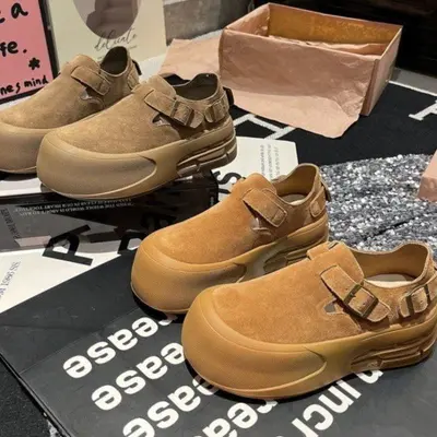 Damen-Plateauschuhe mit dicker Sohle, Retro-Stil, mattes Finish