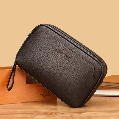 Stone-Pattern Soft Leather Men's Clutch Bag with Combination Lock - 10