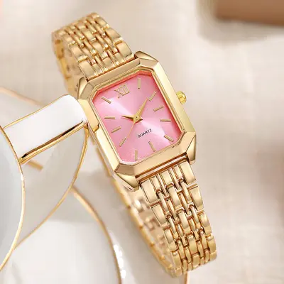 Steel Strap Women's Watch, Square Quartz Watch with Large Dial