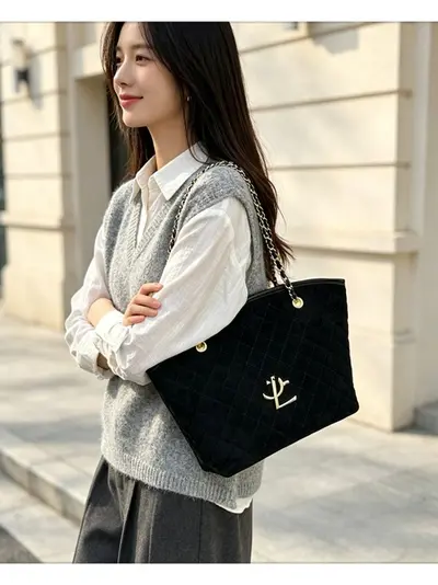 Women's Large Capacity Tote Bag, Vintage Diamond Quilted
