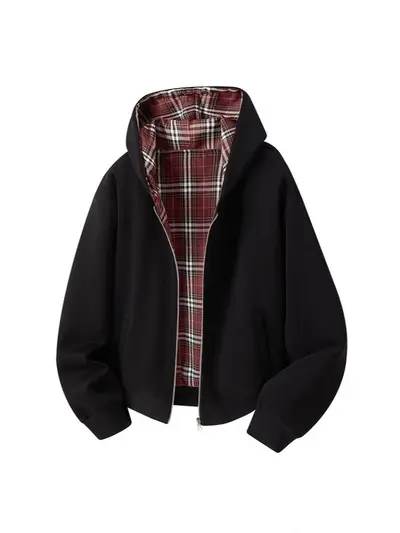 Wendbare Kapuzen-Sweatjacke mit Karo-Patchwork, 2025