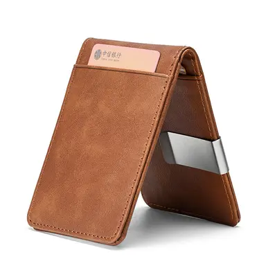 Men's PU Short Wallet with Stainless Steel Banknote Compartment