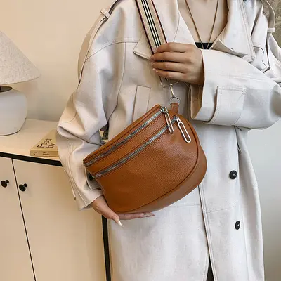 Wide-Strap Shoulder and Crossbody Waist Bag, Large Capacity