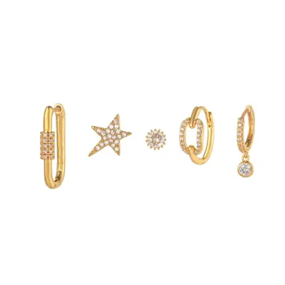 Star and Moon Chain Tassel Earring Set, Hexagonal Zircon - 10