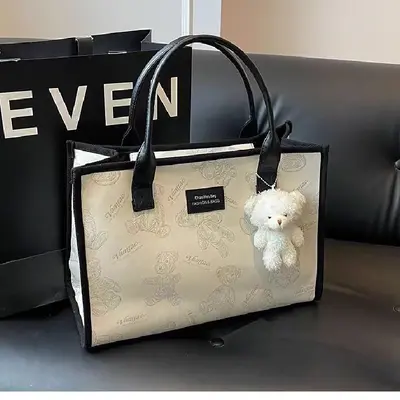 Große Canvas-Tote-Tasche, Achseltasche, Modell 2024 - 2