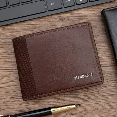 Men's Short Patchwork Wallet with Multiple Card Slots Multifunctional - 7