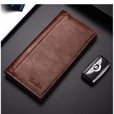 Men's Long Ultra-Thin Leather Wallet with Multiple Card Slots, Retro Style - 2
