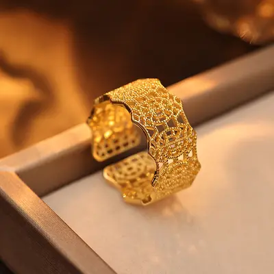 S925 gümüş bayan yüzüğü, açık oymalı dantel tasarım - 7