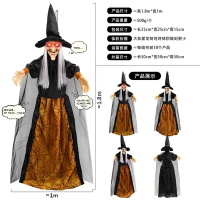 Purple Hanging Ghost Witch with Sound-Activated Light and Scream Effect Halloween Decorati - 9