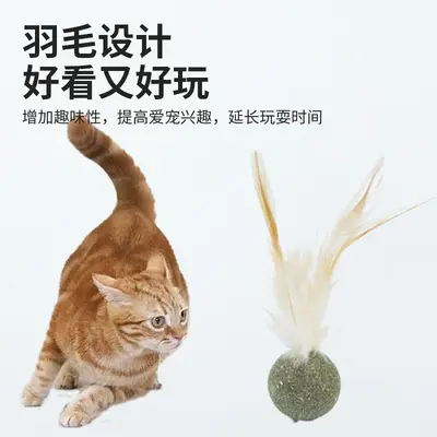 Оптовый кошачий игрушечный мяч с перьями и кошачьей мятой для самостоятельной игры, мяч для чистки и стачивания зубов кошек, устойчивый к жеванию и укусам, дразнилка для кошек от скуки - 3