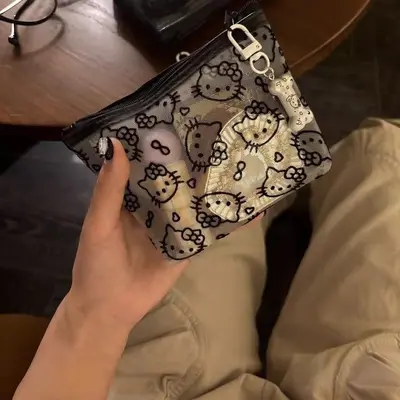透明网纱kitty收纳包可爱旅行小巧便携外出化妆补妆包实用零钱包