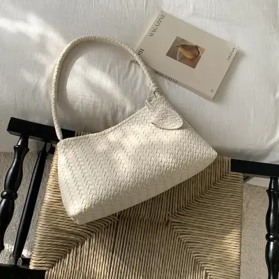 Candy Color Woven Pattern Women's Handbag and Crossbody Bag - 8