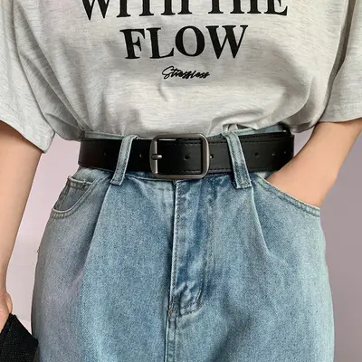 Women's belt 2025 denim pants student black versatile loose fit men's belt artistic retro needle buckle belt