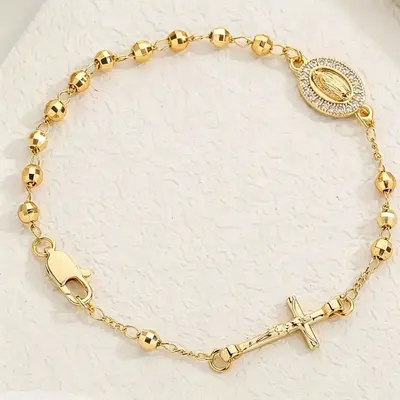 Kreuz-Strassstein-Perlenkette, farbecht, Geschenkschmuck - 8