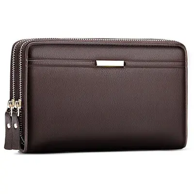 Men's Clutch Bag, Multi-Card Slots, Double Zipper, Long Wallet Style - 8