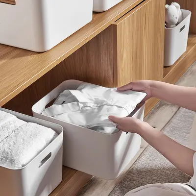 加厚卧室收纳盒塑料日式厨房收纳筐长方形卫生间整理箱柜子桌上框 - 3