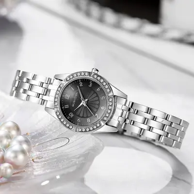 Women's quartz watch, ice blue, rhinestone design - 10
