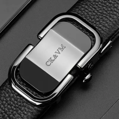 Guangzhou Genuine Leather Men's Belt with Automatic Buckle, Full Grain Cowhide Waist Belt, Premium Quality Men's New Style - 3