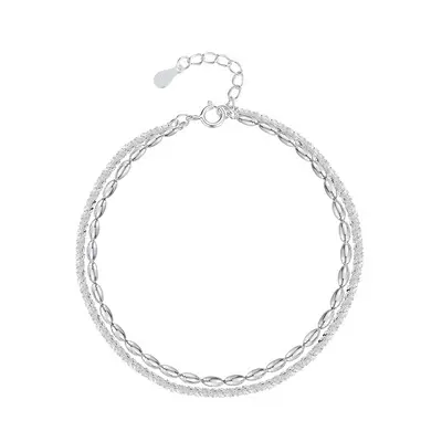 Women's S925 sterling silver Cipso double-layered bracelet, shiny brass grain patterned luxury lightweight jewelry