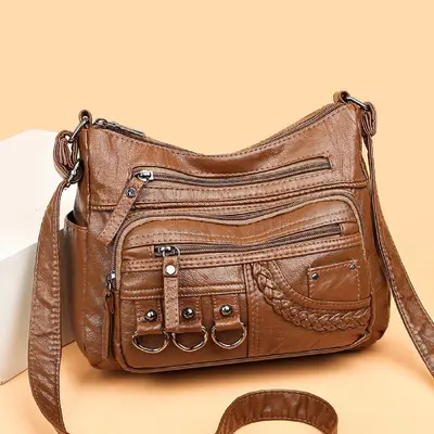 Washable Leather Single-Shoulder Crossbody Bag for Middle-Aged Women - 8