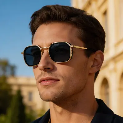 Square Frame Retro Men's Sunglasses with Spring Hinges and UV Protection - 1