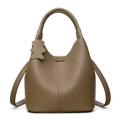 Damen-Eimertasche aus echtem Leder mit Litschi-Muster, weiches Leder - 8