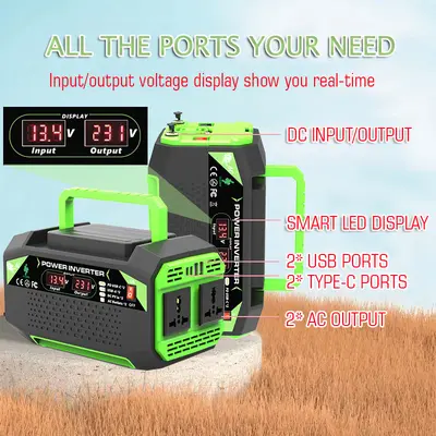 İnvertör 12V'dan 220V/110V 300W 500W, Çift USB ve TYPE-C Hızlı Şarj - 3