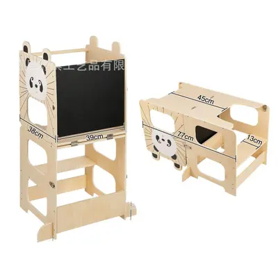 Holz-Lernturm mit Tafel, 3-in-1 Kinderhocker - 8