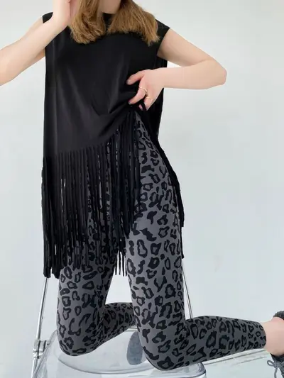 Women's Thin Printed Cropped Yoga Leggings, Leopard Print, Comfortable Sports Pants - 7