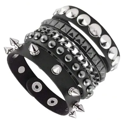 Punk-Stil Herren-Mehrschicht-Vintage-Armband mit Nieten-Kettenglieder und Lederarmband Accessoires - Heißverkäufer im europäisch-amerikanischen Grenzhandel