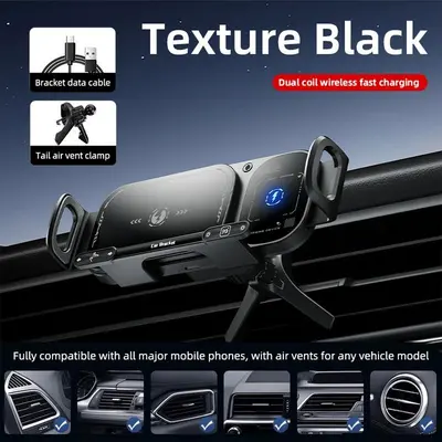 Foldable Large Screen Car Phone Holder with Wireless Charging - 7
