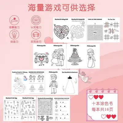 German Wedding Coloring Book for Kids, DIY Activity, With Pens - 5