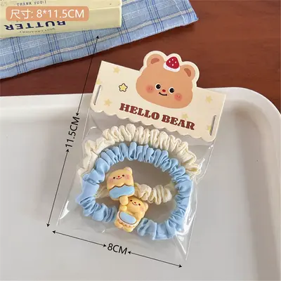 Kızlar için sevimli muhallebi ayı serisi saç aksesuarları kombinasyonu, tatlı kırık saç kakül klipsi, yüksek elastik saç ipi ve toptan saç bağı - 7