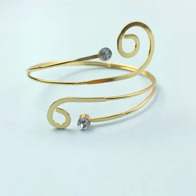Rhinestone Flower Open Arm Bangle, Geometric Bracelet - 12