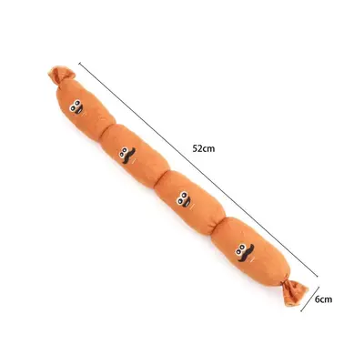 Plush Sausage Dog Toy, Chew-Resistant, Four-Section Squeaky - 6