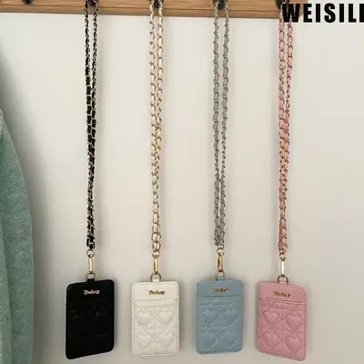 Heart Quilted Passport Holder with Chain Card Case for Women