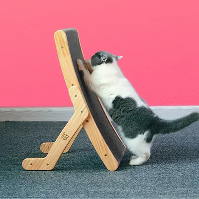 Corrugated Cardboard Cat Scratcher with Transformable Cat Bed and Replaceable Refill